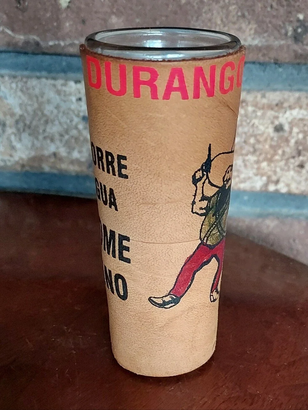 Souvenir Leather Wrapped Double Shot Glass Mexico Travel Vino Man